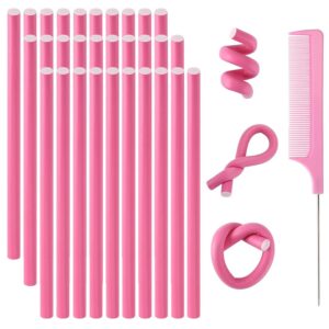 30 pieces 9.45 flexible sepglitter twist foam rollers, no heat curling rods with pintail comb for girls' long or short hair (pink)