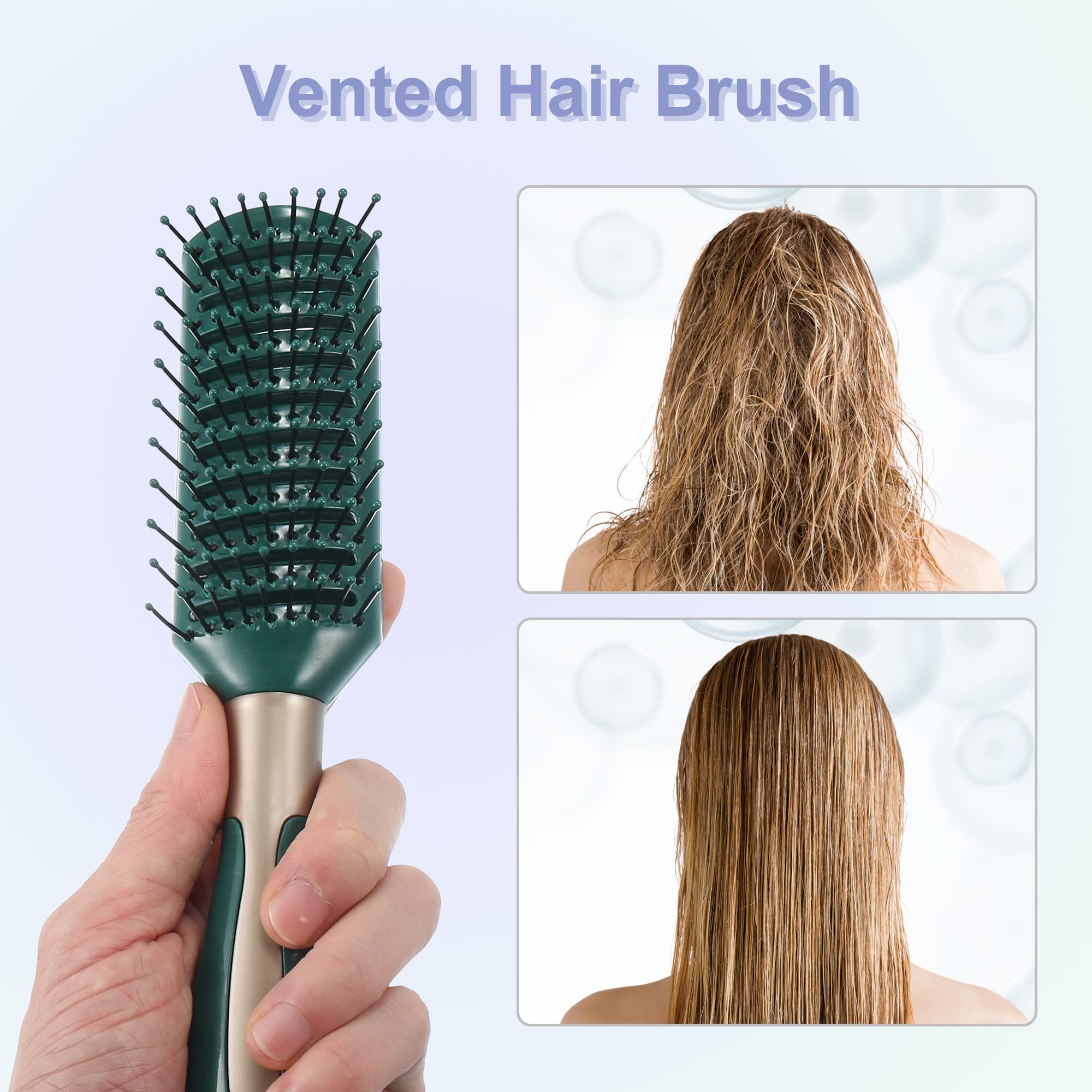 VOCOSTE Vent Hair Brush, Detangling Brush for Women and Men, Wet Hair Brush with Ball Tipped Bristles for All Hair Types, Green