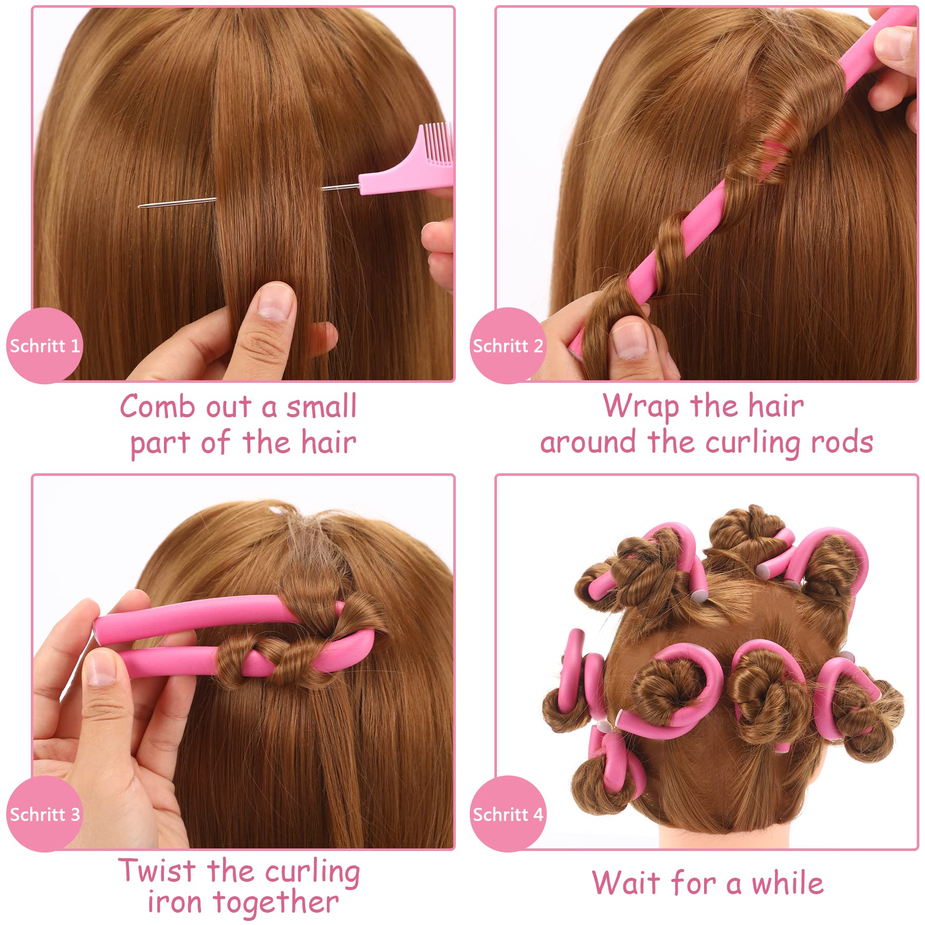 30 Pieces 9.45 Flexible SEPGLITTER Twist Foam Rollers, No Heat Curling Rods with Pintail Comb for Girls' Long or Short Hair (Pink)