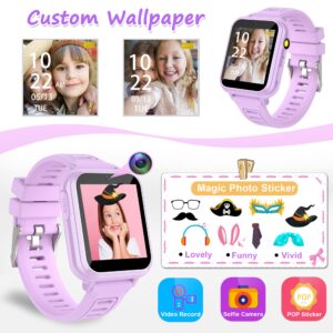 Kids Smart Watch Girls Gifts for Age 5-12, 24 Puzzle Games HD Touch Screen Watches with Video Camera Music Player Pedometer Flashlight 12/24 hr Birthday Gift 6 7 8 Year Old Girl