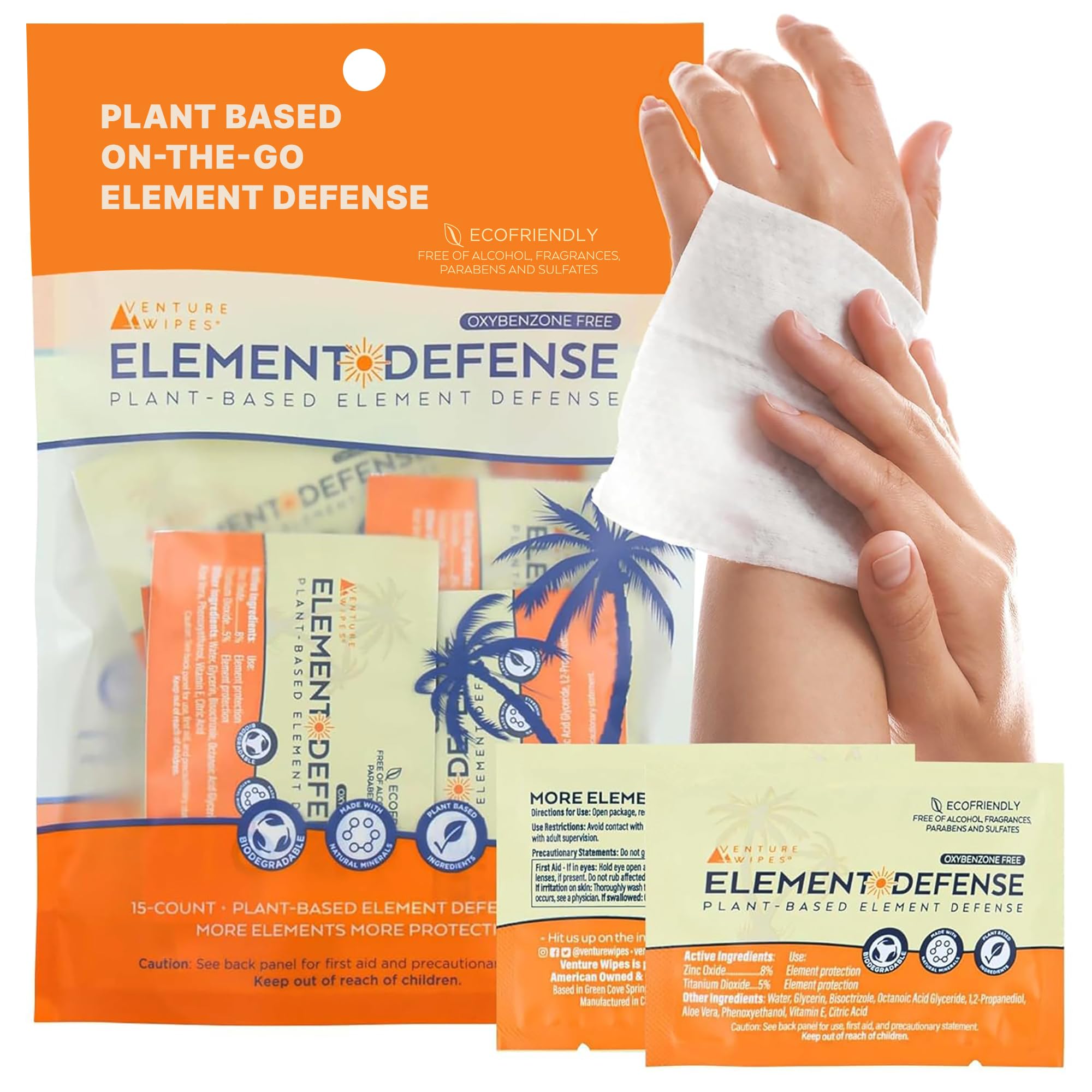 Venture Wipes Element Defense | Pore Shrinking & Oil Preventing Wipes for Men & Women | Plant-Based | Easy-to-Use, Travel Size | Unscented