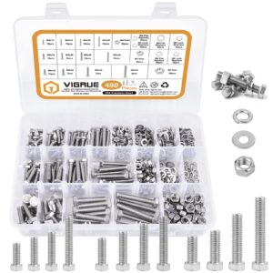 vigrue 480pcs m4 m5 m6 bolts nuts assortment kit, heavy duty 304 stainless steel, 13 metric common sizes included