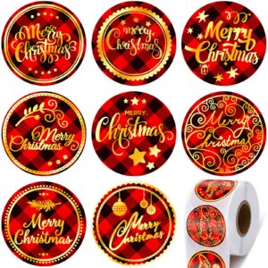 500 pieces christmas envelope stickers christmas stickers envelope seals stickers gold foil stamping on red buffalo plaid holiday stickers round labels for christmas boxes scrapbooking decorations