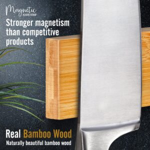 B-Line shop Magnetic Knife Holder for Wall- Strong Magnet for Knives- 16 Inch Wooden Knife Strip- Elegant Bamboo Wood Kitchen Knife Magnetic Holder- Easy to Install, Heavy Duty Magnet for 6 Knives