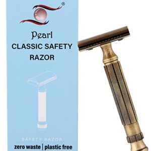 Pearl Shaving Double Edge Close Comb Safety Razor for Men - Reusable Eco Freindly DE Metal Razor | Premium Single Blade Razors for Men | Classic & Traditional Shaving Kit for Men Gift Option