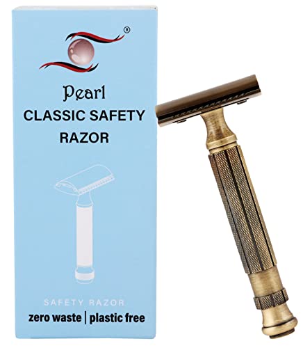 Pearl Shaving Double Edge Close Comb Safety Razor for Men - Reusable Eco Freindly DE Metal Razor | Premium Single Blade Razors for Men | Classic & Traditional Shaving Kit for Men Gift Option