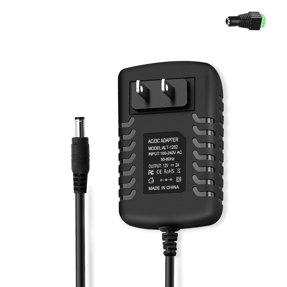 12V 2A DC Power Supply Adapter 12 Volt AC Adapter 100-240V 50-60Hz to DC 12V 2A Power Adapter Cord, 12V DC Power Supply 2A Adapter with 5.5mmx2.5mm DC Barrel & 1 Tip