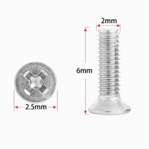 NACX M2 x 6mm Phillips Countersunk Flat Head Machine Screws Bolts, A2-70, Silver Tone, 304 Stainless Steel, 500Pcs