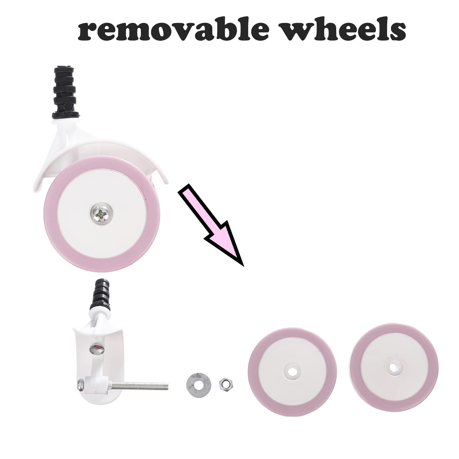 WYI Baby Walker Wheels Replacement Parts, 2'' Plastic Rubber Wheels Casters, Removable, Safe for All Floors,Set of 4 (Pink)