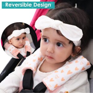 4 Packs Baby Car Seat Straps Cover Pink Shoulder Pads for Baby, Baby Car Seat Belt Pads Seat Belt Covers for All Car Seats/Pushchair/Stroller (5.9‘’X2‘’in)