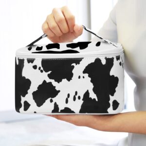 IMCUZUR Travel Makeup Bag for Women, Water-resistant Cosmetic Organizer, Cute Cow Print Make Up Bag (Cow)