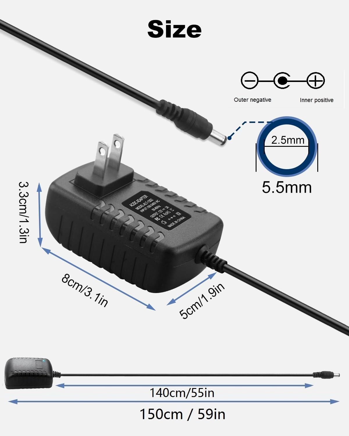 12V 2A DC Power Supply Adapter 12 Volt AC Adapter 100-240V 50-60Hz to DC 12V 2A Power Adapter Cord, 12V DC Power Supply 2A Adapter with 5.5mmx2.5mm DC Barrel & 1 Tip