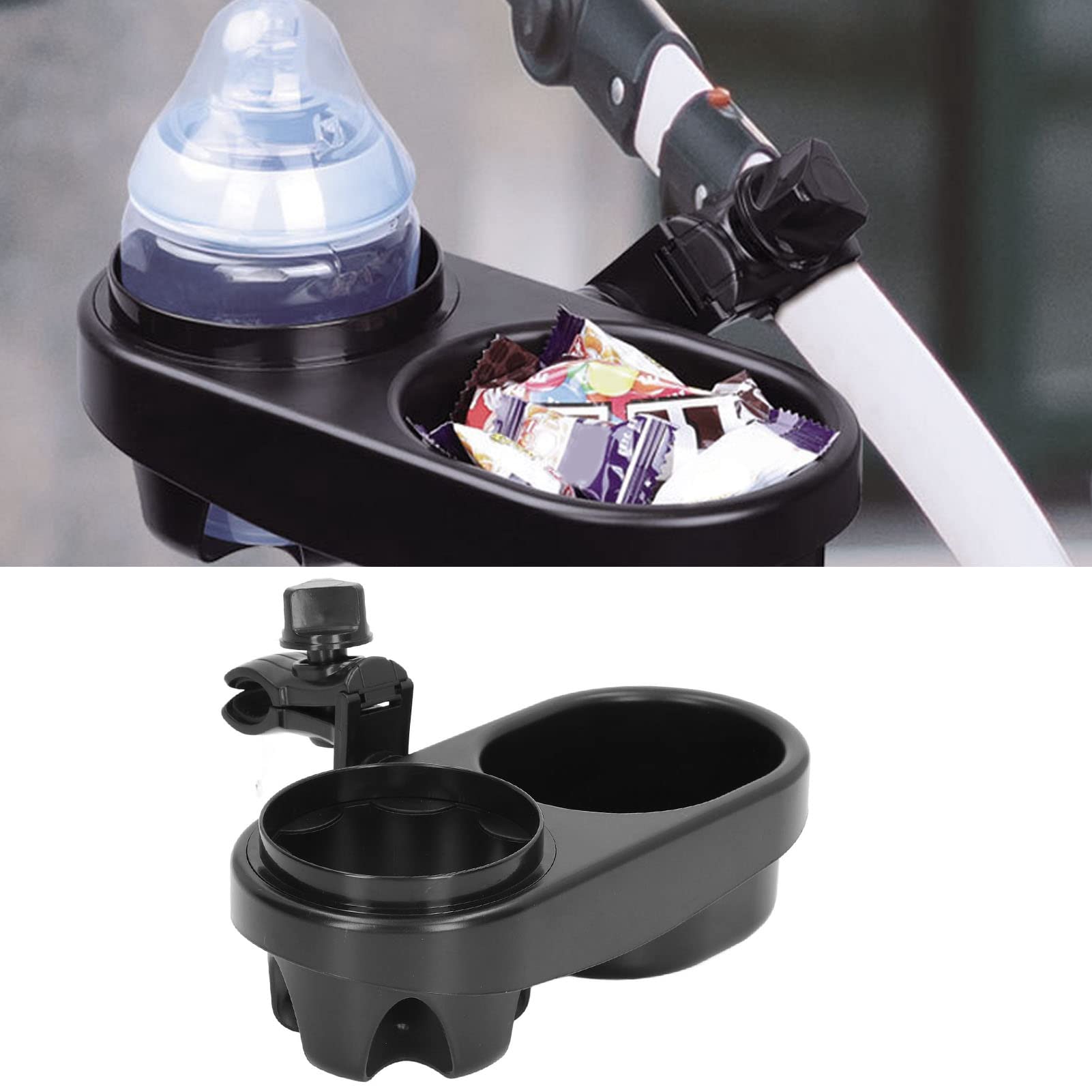 Stroller Cup Holder, Multifunction Double Universal Stroller Water Bottle Holder Universal Stroller Snack Tray Attachment for Water Bottle Mobile Phones