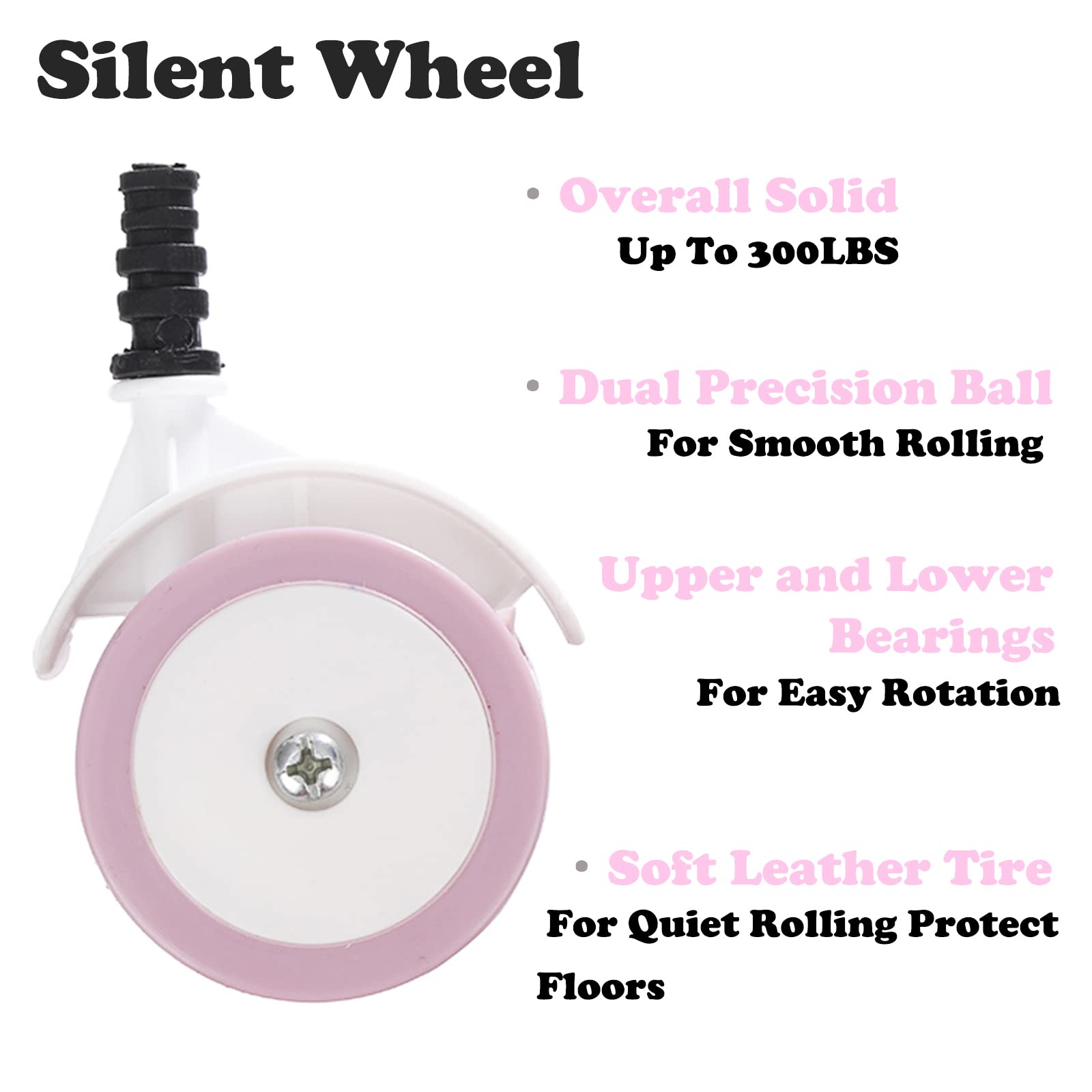 WYI Baby Walker Wheels Replacement Parts, 2'' Plastic Rubber Wheels Casters, Removable, Safe for All Floors,Set of 4 (Pink)