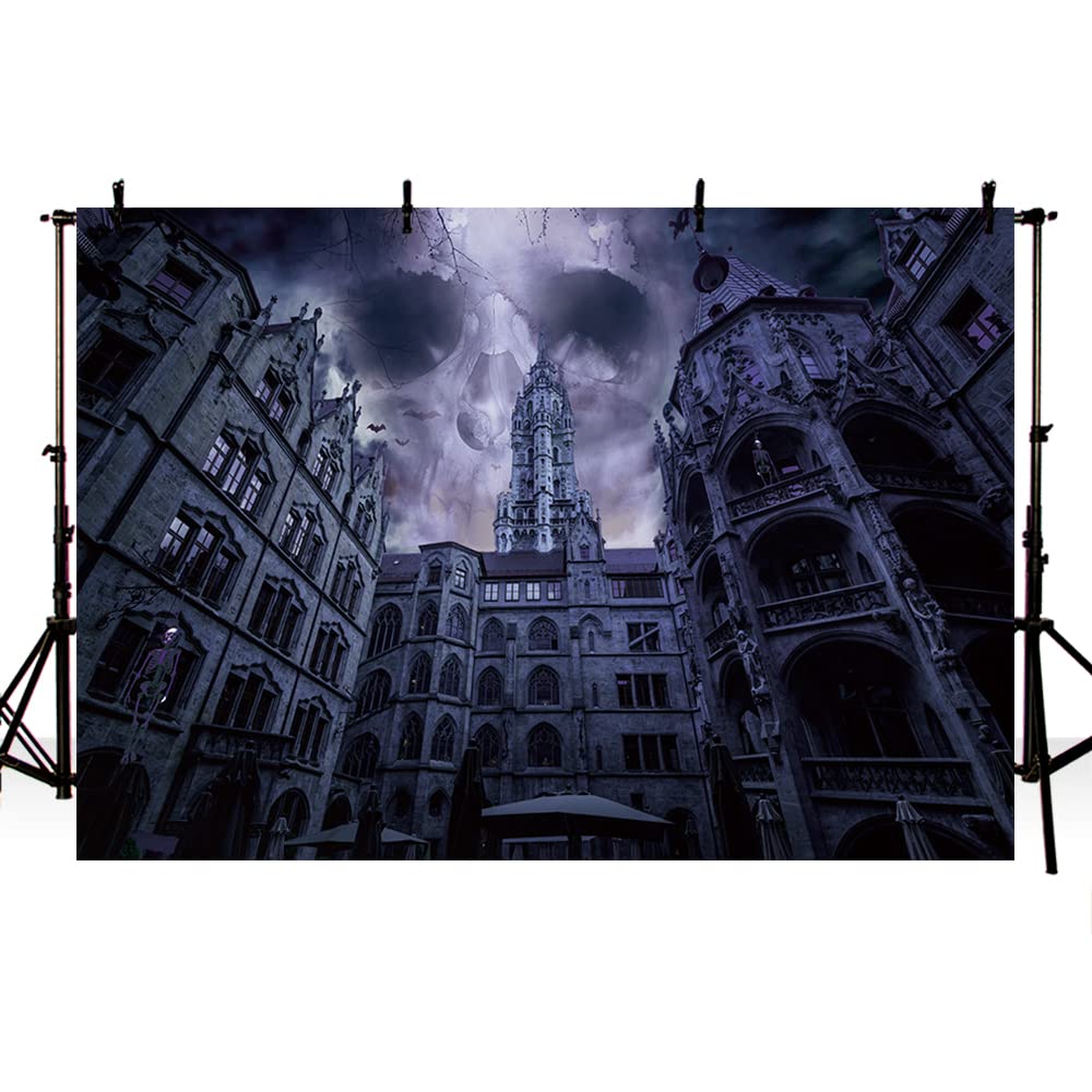 MEHOFOND 7x5ft Halloween Backdrop for Photography Horror Zombie Dark Night Scary Skull Abandoned City Adults Portrait Holiday Photoshoot Background Horrible Party Decorations Props