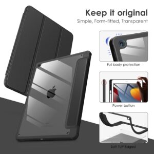 DTTOCASE Case for iPad 9th / 8th / 7th Generation 10.2 inch (2021/2020/2019 Released), Clear Back, TPU Shockproof Frame Cover[Built-in Pencil Holder,Support Auto Sleep/Wake] for ipad 10.2 - Black