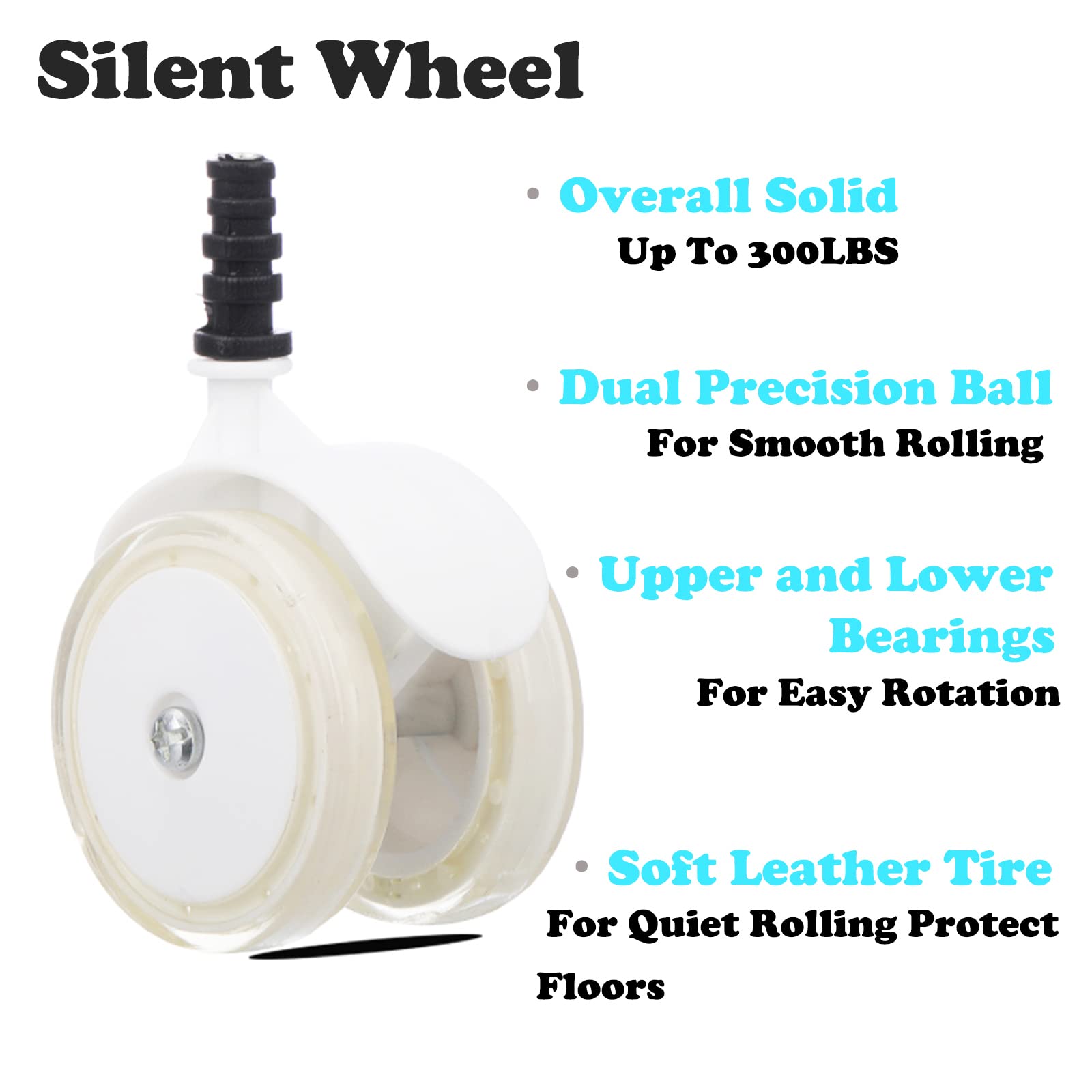 Baby Walker Wheels Replacement Parts, 2'' Plastic Rubber Wheels Casters, Removable, Safe for All Floors,Set of 4 (White)