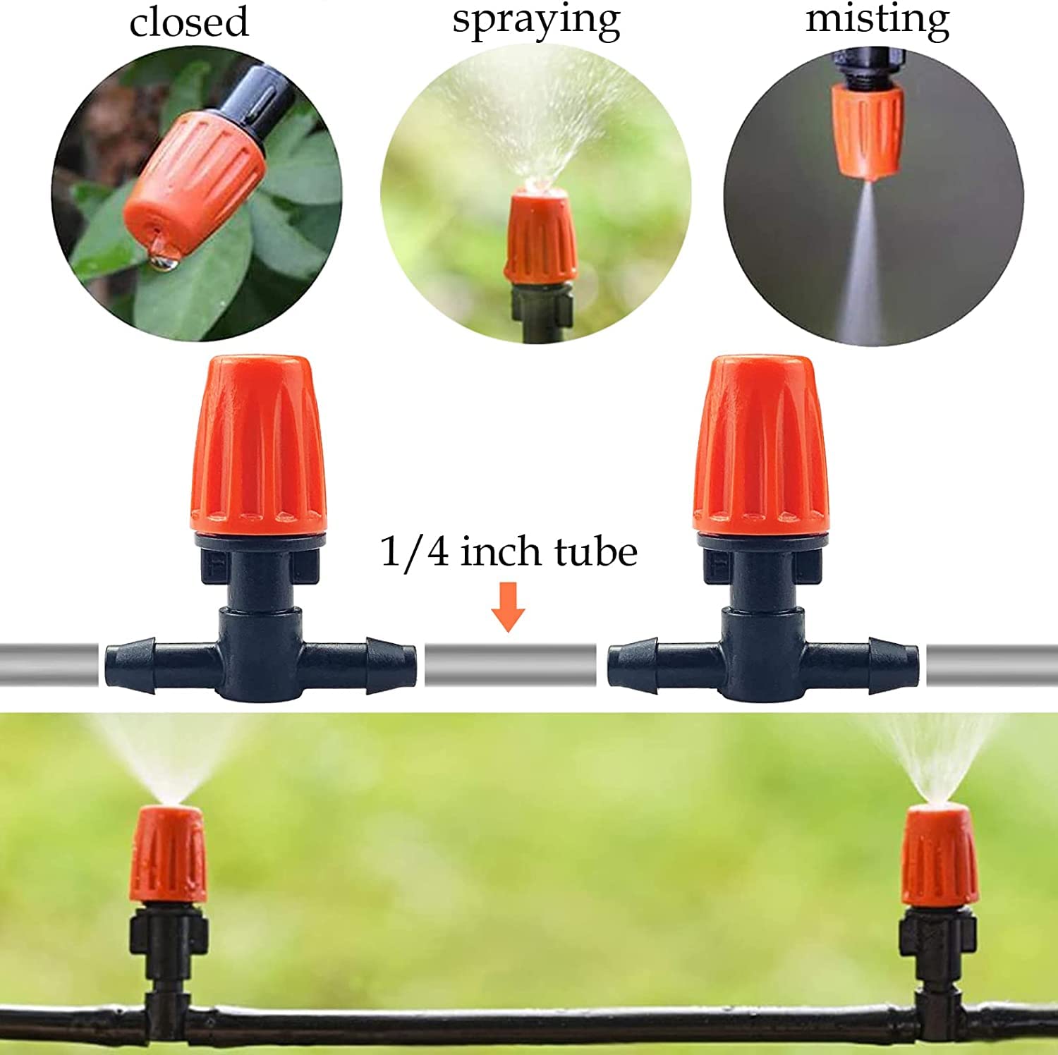 Drip Irrigation Emitters for Greenhouse Nersuries: 50 Pcs Three-Way 1/4 inch Adjustable Irrigation Drippers for Gardener - Plant Lovers Landscapers Floral Designers Water Saver