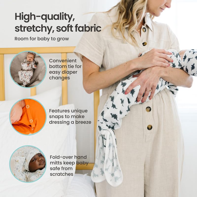 Copper Pearl Baby Gown - Knotted Newborn Sleepers for Baby Boy and Girl, Soft Stretchy Long Sleeve Infant Gowns with Bottom Tie and Hand Mittens, Perfect Hospital Coming Home Outfit (Hayden)