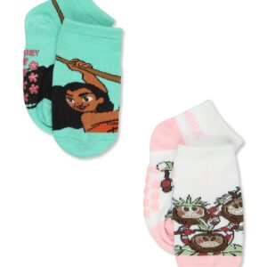 Disney Princess Moana Toddler Girls 6 Pack Quarter Style Socks with Grippers (Small (4-6), Blush)