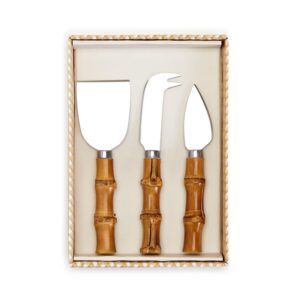 two's company set of 3 natural bamboo handle cheese knives in gift box