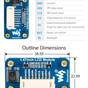 waveshare 1.47inch Round LCD Display Module for Arduin/Raspberry Pi/STM32, IPS Screen Monitor 172x320 Resolution,SPI Interface 262K RGB Colors, Clear and Colorful Displaying Effect