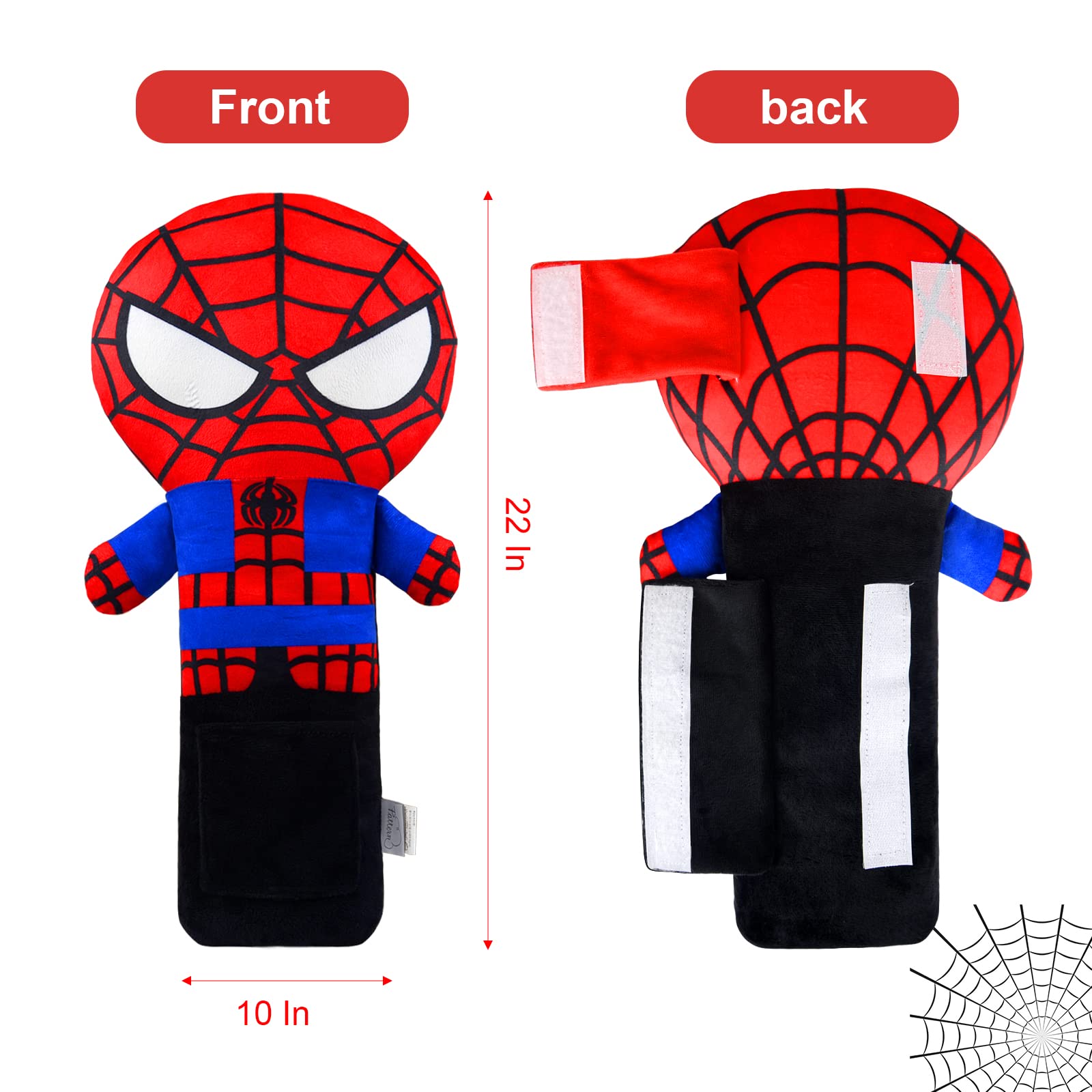 Seatbelt Pillow Cover for Kids, Stuffed Soft Plush Spidery Travel Pillow in Car, Detachable Protectors for Head Neck and Shoulder, Universal Carseat Strap Cushion Pads for Child Baby People Adults