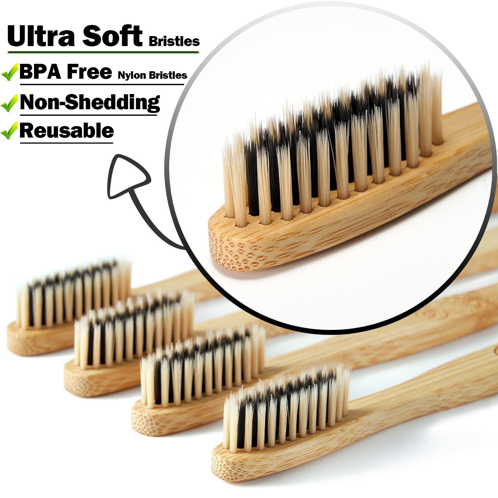 paeyaer 10 Count Bamboo Toothbrushes (Toothbrush Soft+Toothbrush Medium) Charcoal Toothbrushes - Natural Wood Toothbrushes Bulk, Reusable Travel Toothbrushes