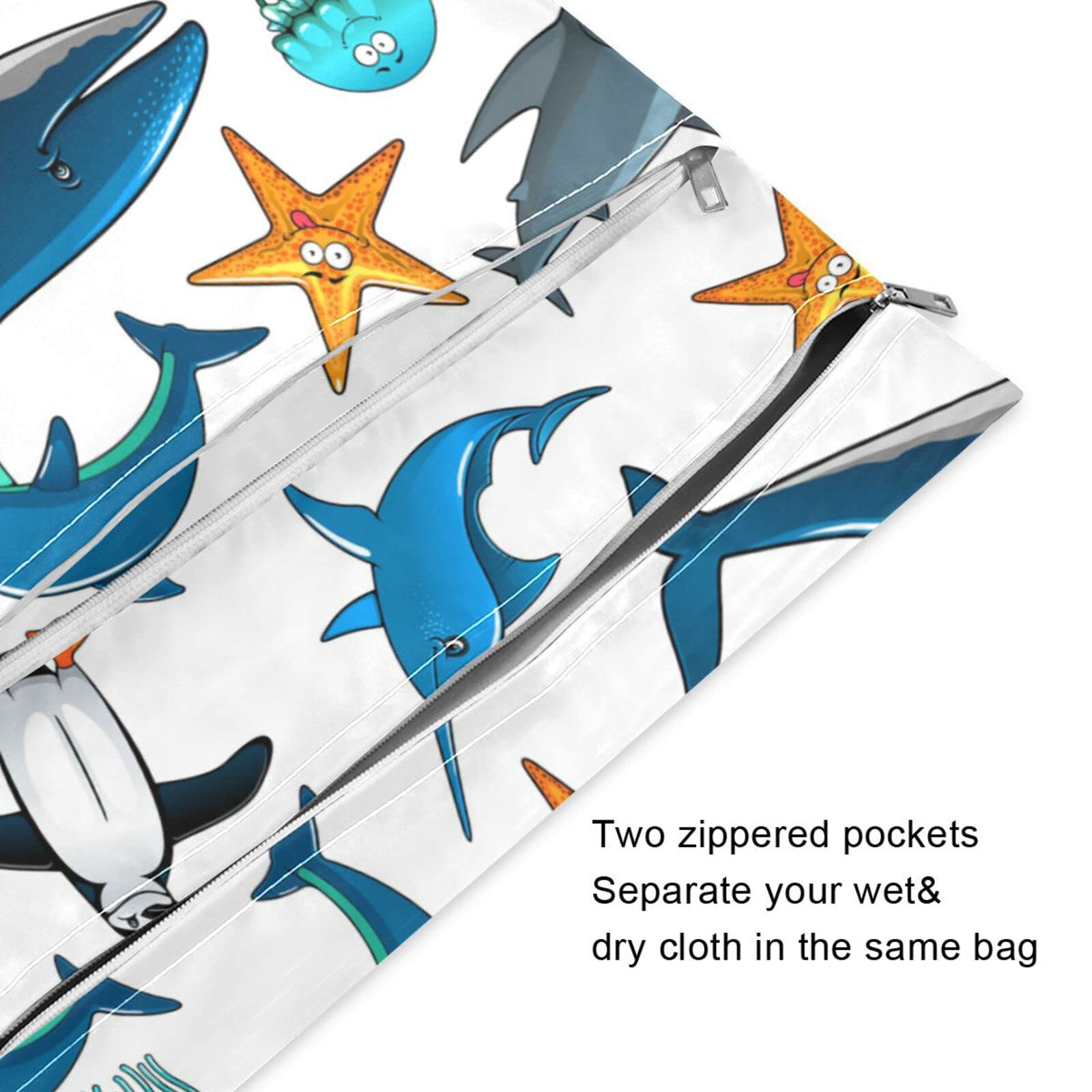 Kigai Sea Animals Waterproof Wet Dry Bag Reusable with Handle for Travel, Beach, Pool, Diapers, Toiletries 2Pcs