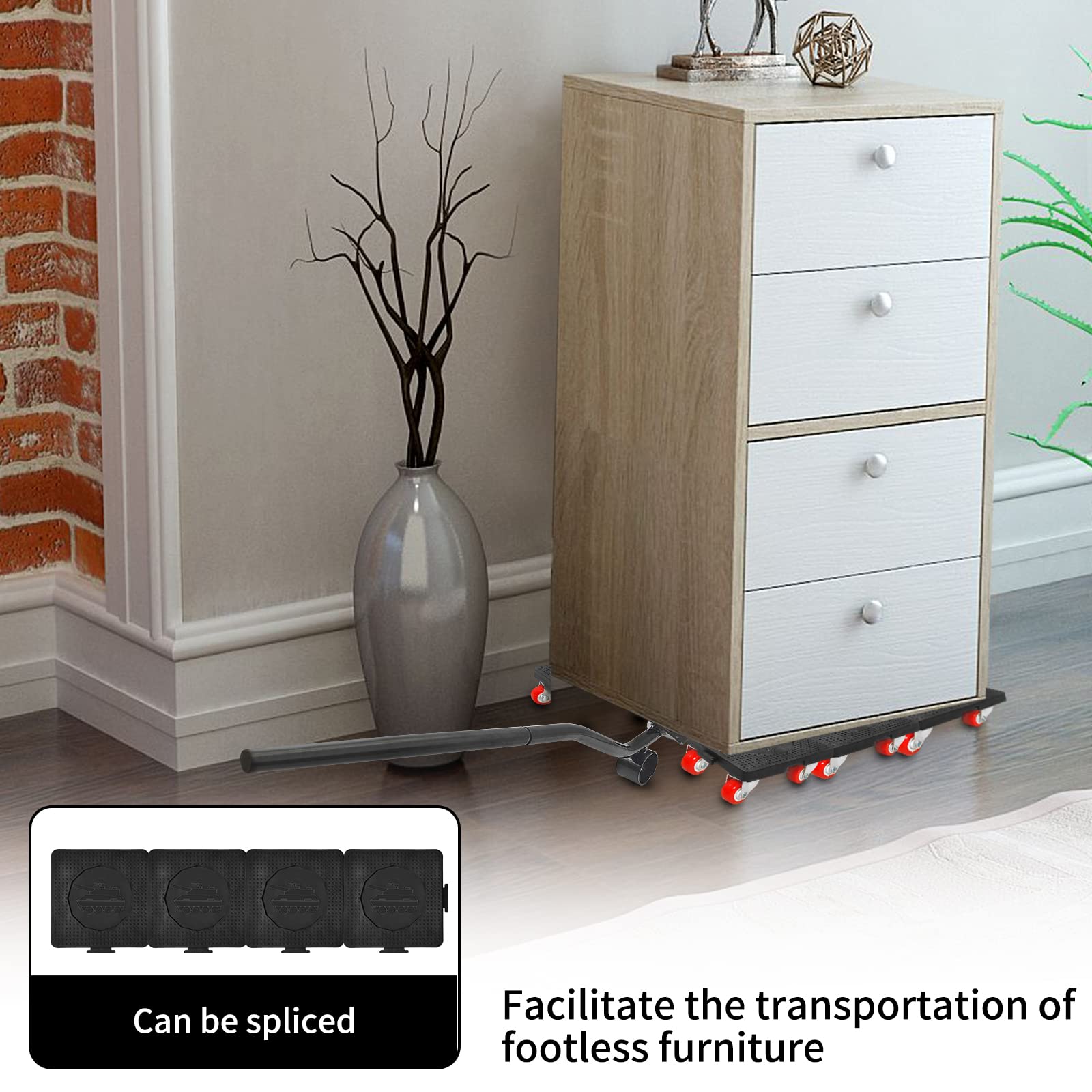 8 Pack Furniture Dolly for Moving, Mover Dolly with 5 Wheels & Furniture Lifter, 1900Lbs Load Capacity, 360° Rotation Wheels Furniture Dolly, for Moving Heavy Furniture Sofa Cabinet Refrigerator