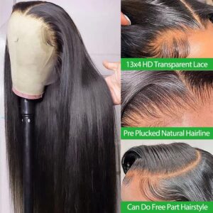 ONETIDE 13x4 Lace Front Wigs Human Hair 24 Inch Straight Lace Frontal Wigs Brazilian Virgin Hair for Women Pre Plucked with Baby Hair 180% Density Natural Color 24 Inch