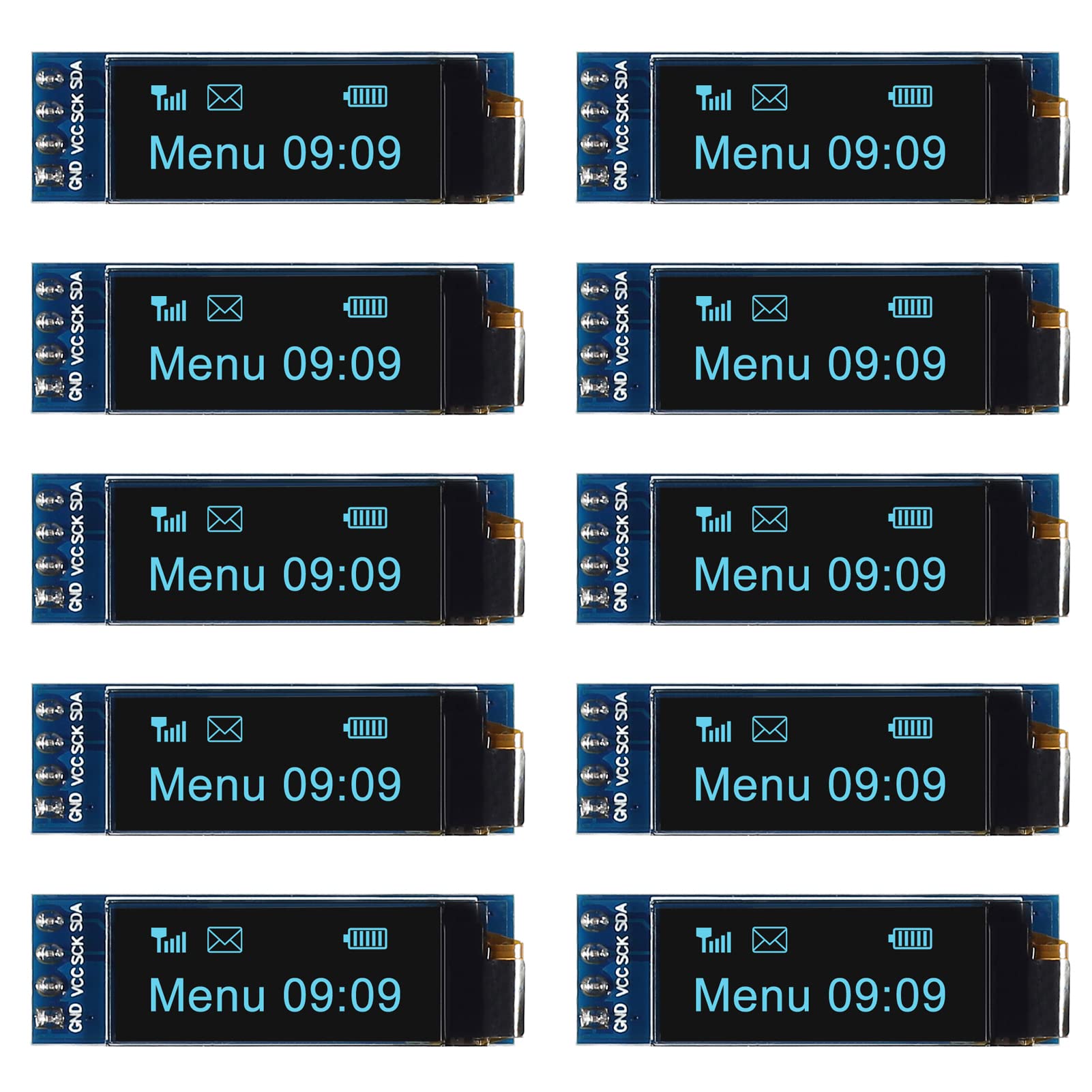 DWEII 10 Pieces I2C Display Module 0.91 Inch I2C OLED Display Module I2C OLED Screen Driver DC 3.3V~5V 4PINS for Arduino ESP32 ESP8266 AVR PIC STM32 for Raspberry pi (Blue Color)