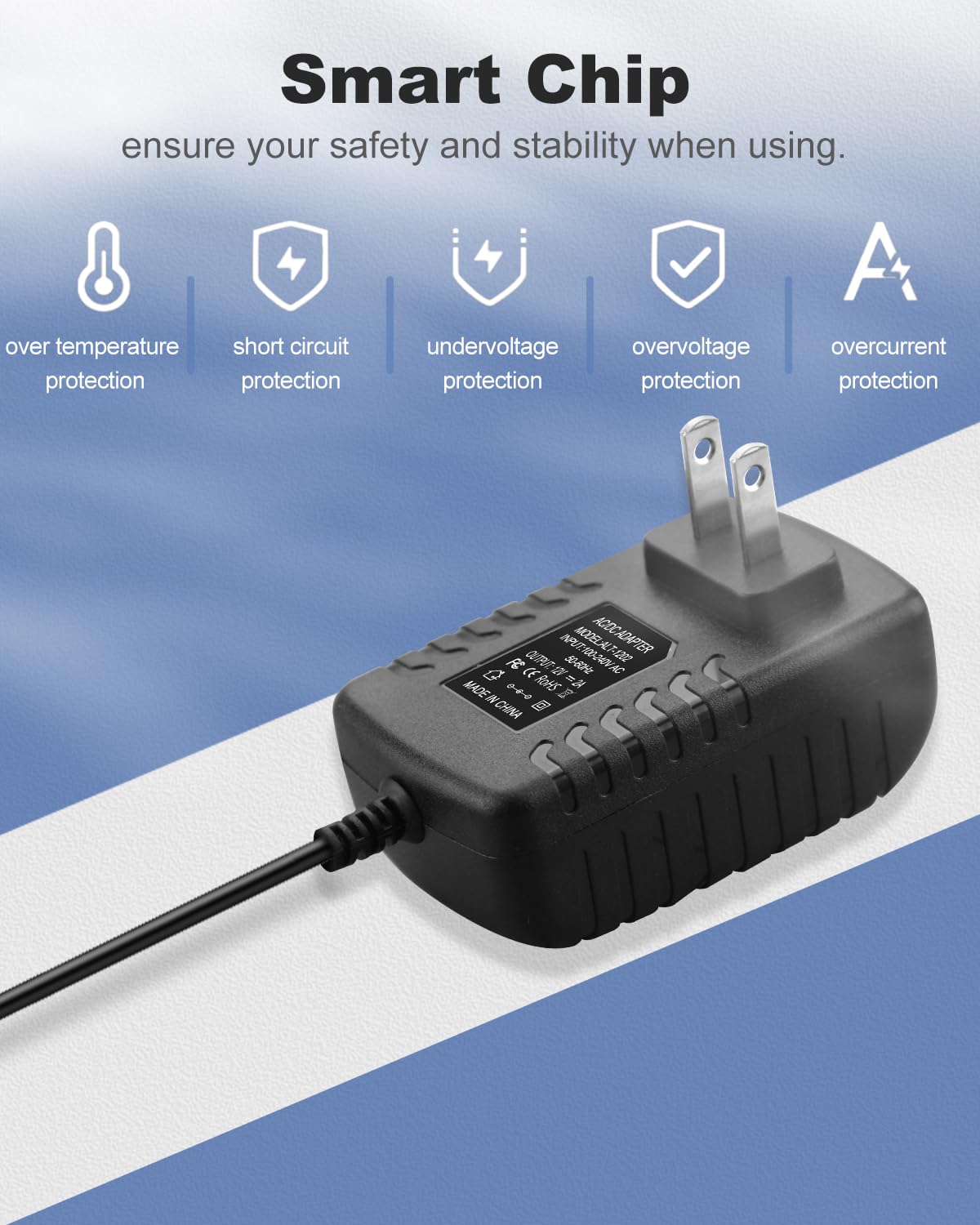 12V 2A DC Power Supply Adapter 12 Volt AC Adapter 100-240V 50-60Hz to DC 12V 2A Power Adapter Cord, 12V DC Power Supply 2A Adapter with 5.5mmx2.5mm DC Barrel & 1 Tip