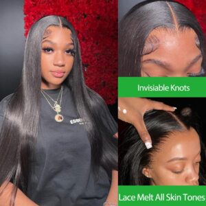 ONETIDE 13x4 Lace Front Wigs Human Hair 24 Inch Straight Lace Frontal Wigs Brazilian Virgin Hair for Women Pre Plucked with Baby Hair 180% Density Natural Color 24 Inch