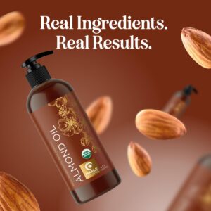 USDA Organic Sweet Almond Oil - Pure Cold Pressed Organic Almond Oil for Skin Hair and Nails - Moisturizing Organic Body Oil for Women and Men plus Carrier Oil for Essential Oils Mixing 16oz