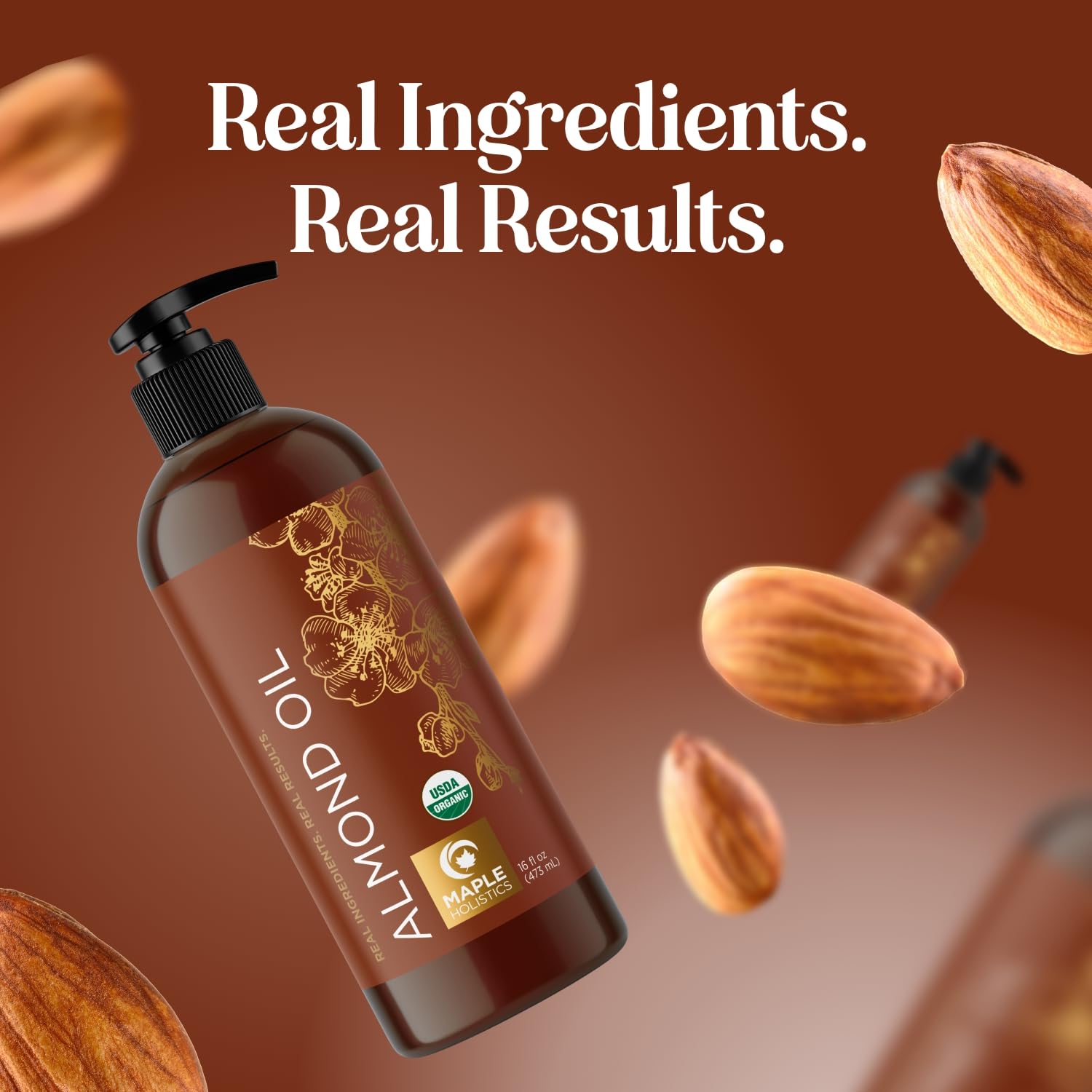 USDA Organic Sweet Almond Oil - Pure Cold Pressed Organic Almond Oil for Skin Hair and Nails - Moisturizing Organic Body Oil for Women and Men plus Carrier Oil for Essential Oils Mixing 16oz