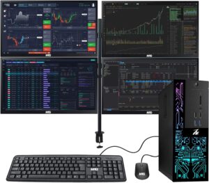 techmagnet trading desktop pc siwa 6 intel corei5-6500, 16gb ram, 120gb ssd, 2tb hdd, 4 new 24” led monitors, 2 network cards, trading platform support, mtg keyboard & mouse win 10 pro (renewed)