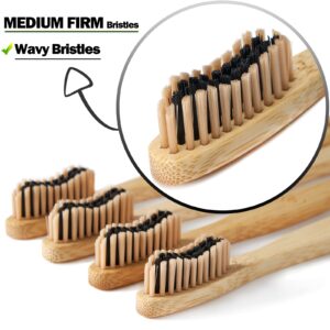 paeyaer 10 Count Bamboo Toothbrushes (Toothbrush Soft+Toothbrush Medium) Charcoal Toothbrushes - Natural Wood Toothbrushes Bulk, Reusable Travel Toothbrushes