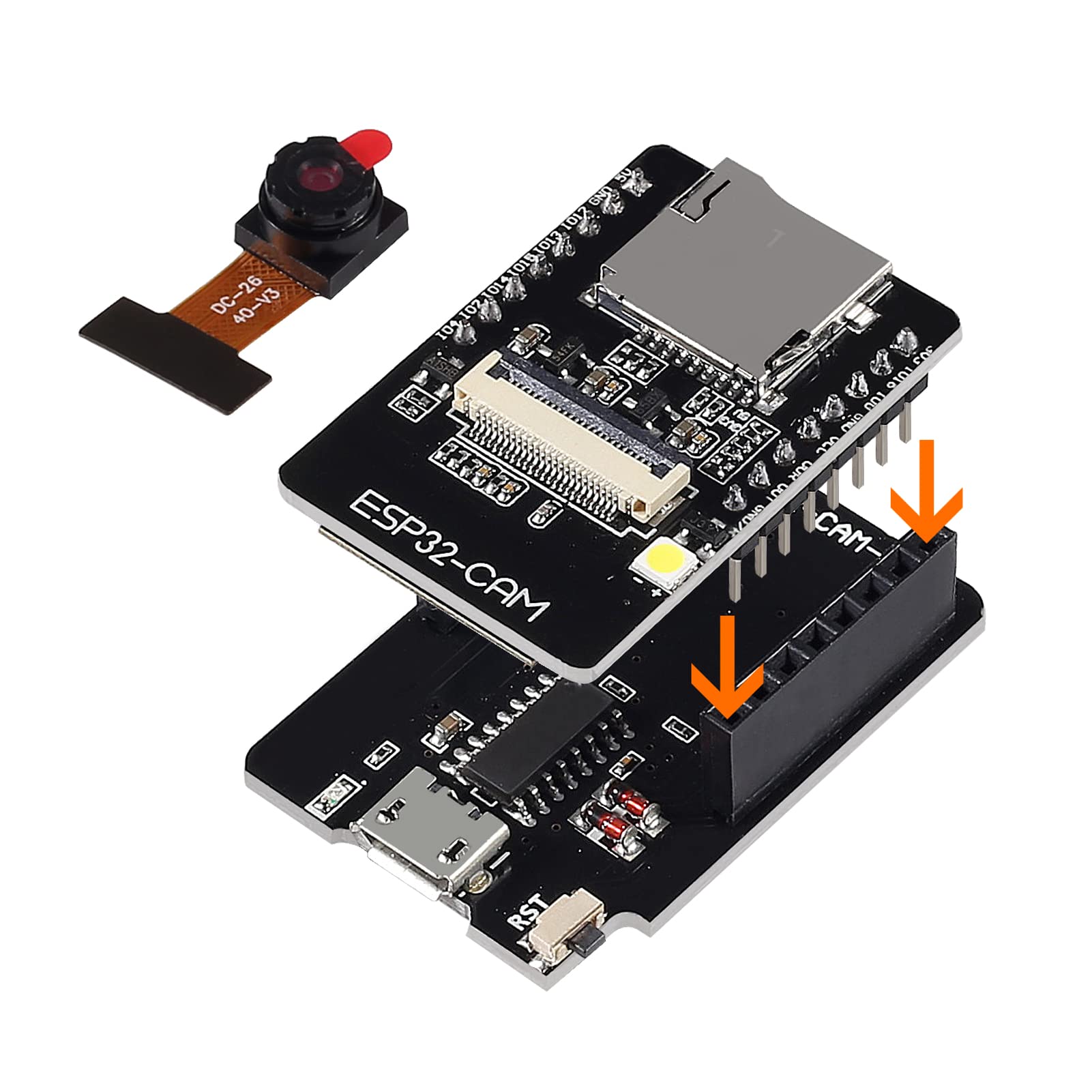 AITIAO 2Pcs ESP32-CAM-MB ESP32-CAM WiFi Bluetooth Development Board ESP32-CAM-MB Micro USB to Serial Port CH340G with OV2640 2MP Camera Module Dual Mode Compatible with Raspberry Pi