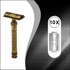 Pearl Shaving Double Edge Close Comb Safety Razor made with Brass metal- Premium DE Shaving Razor | Heavy Duty Razor Handle | Classic & Traditional Razor | Shaving Kit for Men| Father's day Gift