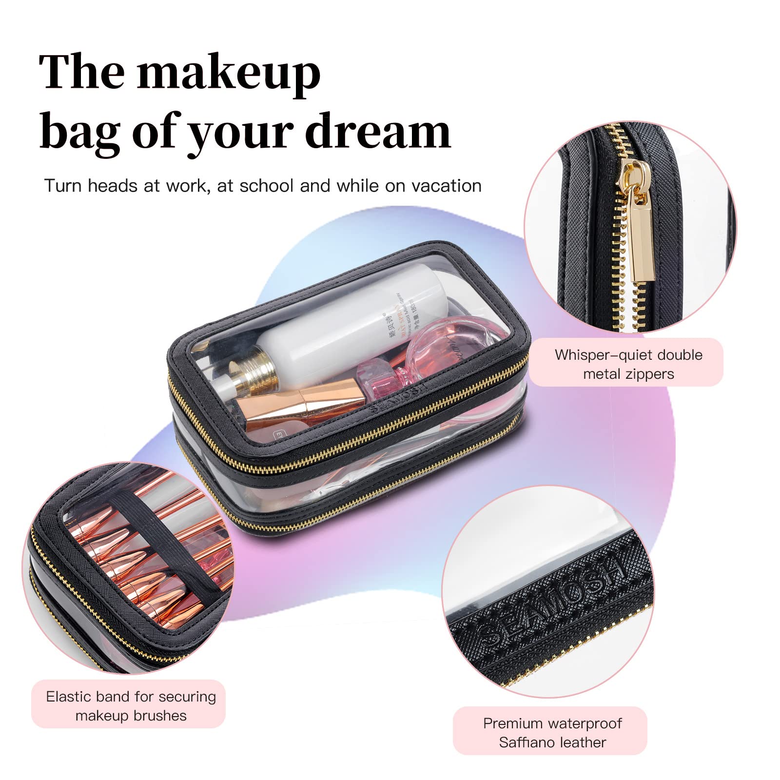 SEAMOSH Clear Make Up Toiletry Travel Makeup Organizer Bag For Women Portable Travel Toiletry Cosmetic Purse Pouch Bag Perfect For Business Or Personal Travel Essentials