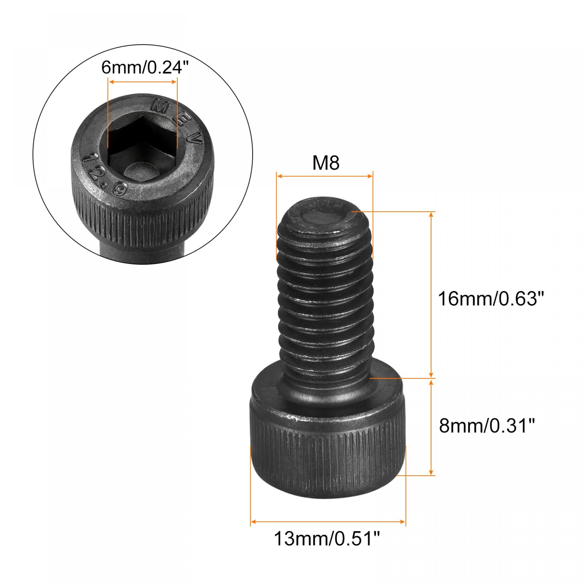 uxcell M8x16mm Socket Head Bolts 12.9 Grade Alloy Steel Cap Screws Fully Thread 10pcs