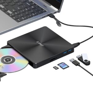 orico external cd dvd drive for laptop pc with usb ports and tf/sd card slots portable dvd disc drive support m-disc compatible windows linux os mac system