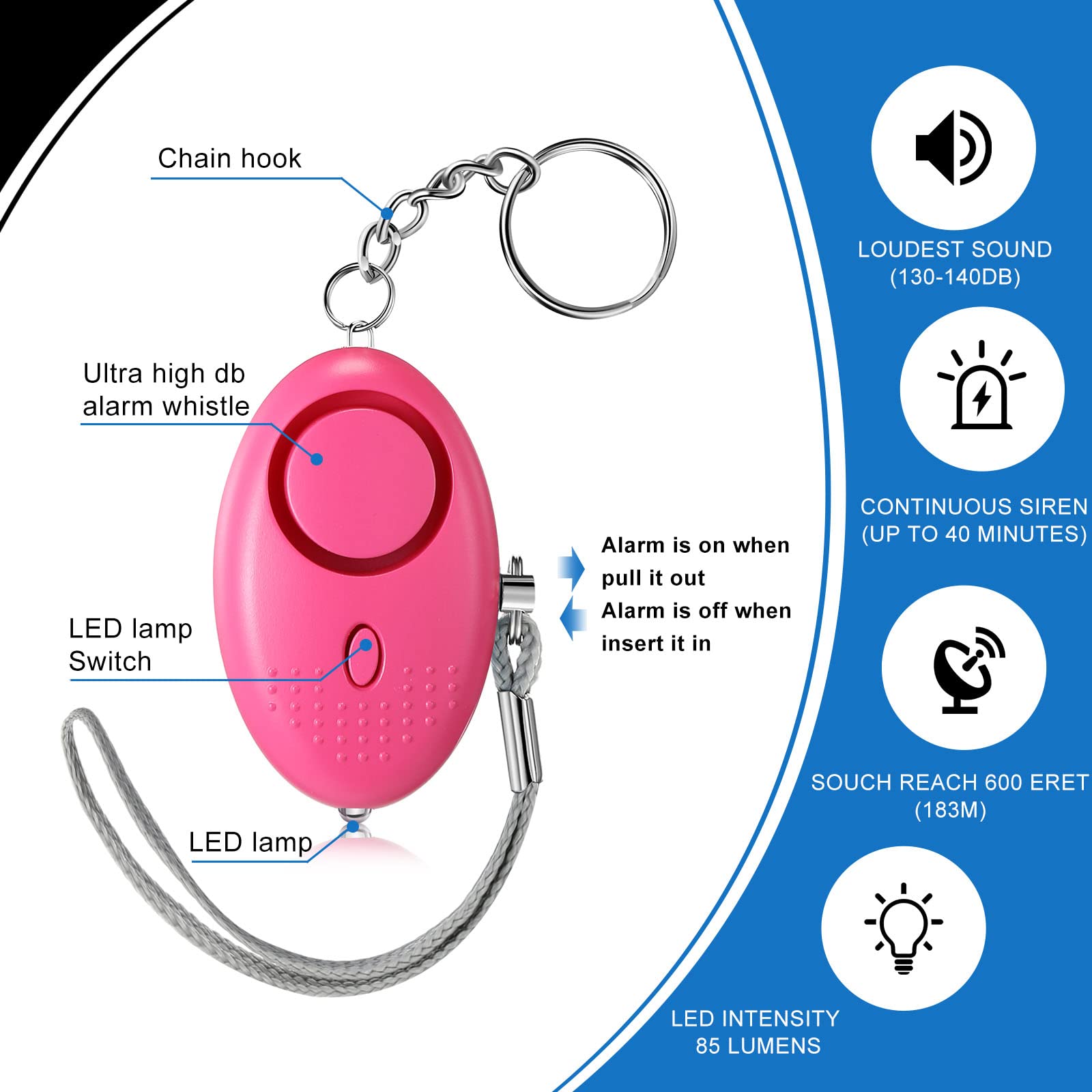 Macarrie 24 Pcs Sound Personal Alarm 130DB Alert Alarm Keychain with LED Lights for Women, Men(Mixed Color)