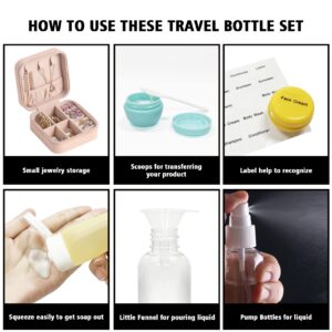 Travel Bottles Silicone Bottles for Travel, Silicone Refillable Size Containers with Travel Jewelry Case, Travel Accessories Travel Tubes Toiletries for Cosmetic Shampoo Cream Conditioner Lotion Soap