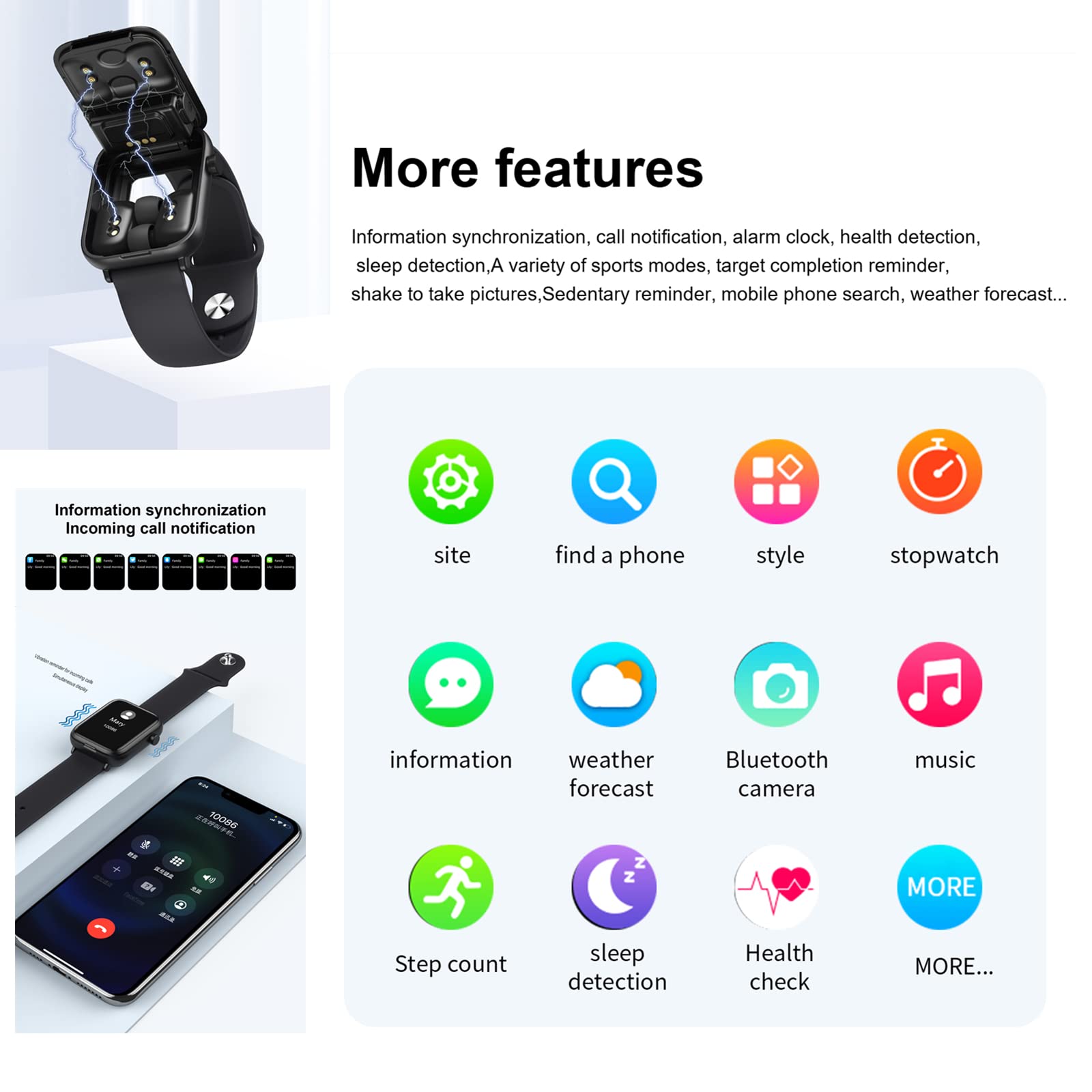 X8 2 in 1 Smart Watch with Earbuds Smartwatch TWS Bluetooth Earphone Health Monitor Sport Watch Fitness Tracker (X8-Black)