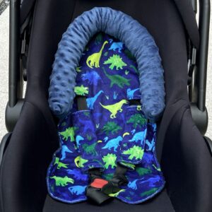 TANOFAR Baby Car Seat Head Support, Infant Car Seat Insert for Boys, Soft Newborn Carseat Cushion Fit for Car Seats, Stroller, Bouncers, Blue Dinosaur