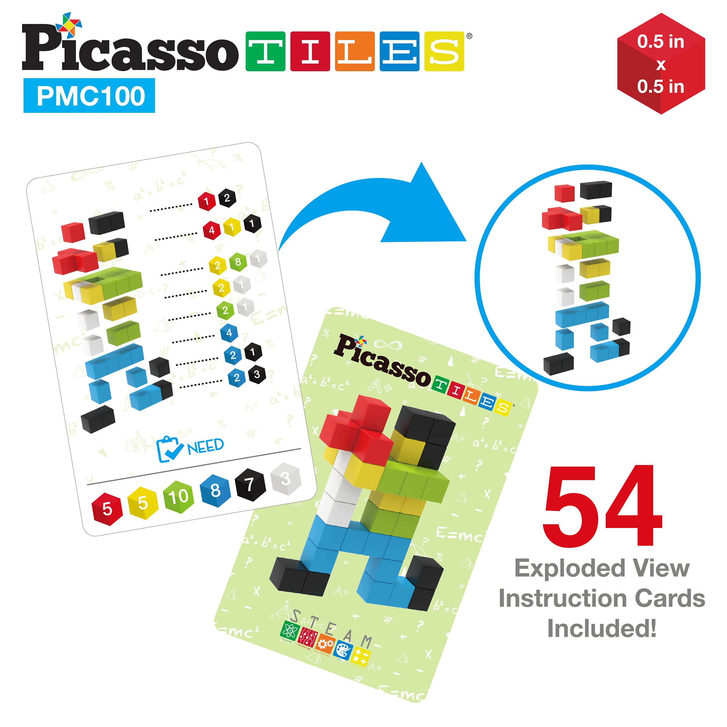 PicassoTiles Magnetic Puzzle Cube Characters + Mini, 9pc with 18 Unique Characters Mix & Match Cubes Sensory Toys, 0.5” Pixel 100pc Mix & Match Sensory Toys STEAM Education Learning Building Block