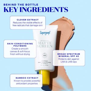 Supergoop! Mineral Mattescreen (SPF 40) - 15 mL - 100% Mineral, Oil-Free Broad Spectrum Sunscreen - Smooths Skin’s Appearance, Minimizes Pores & Controls Shine - Water & Sweat Resistant