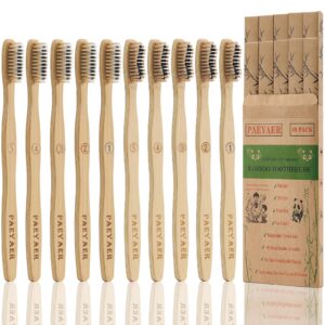 paeyaer 10 count bamboo toothbrushes (toothbrush soft+toothbrush medium) charcoal toothbrushes - natural wood toothbrushes bulk, reusable travel toothbrushes